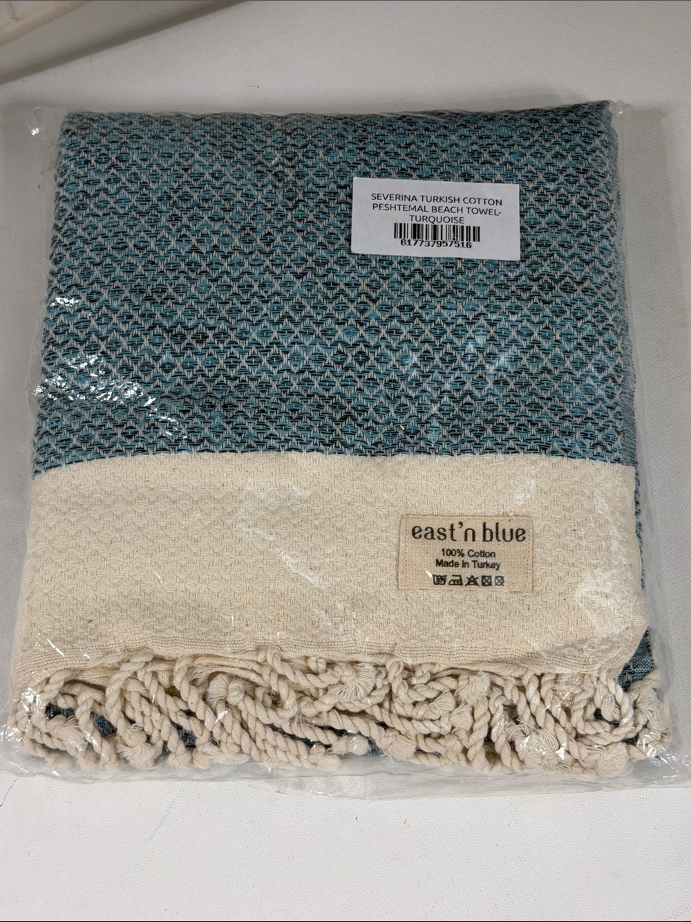East’n Blue Turkish Beach Towel . NEW in pkg . 100% cotton